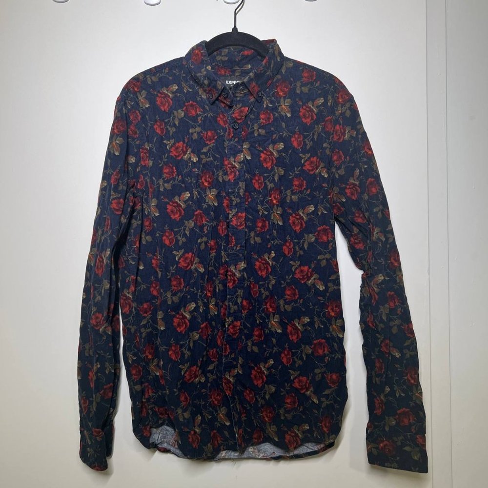 Men's Express Floral Corduroy Button-Up Shirt Medium